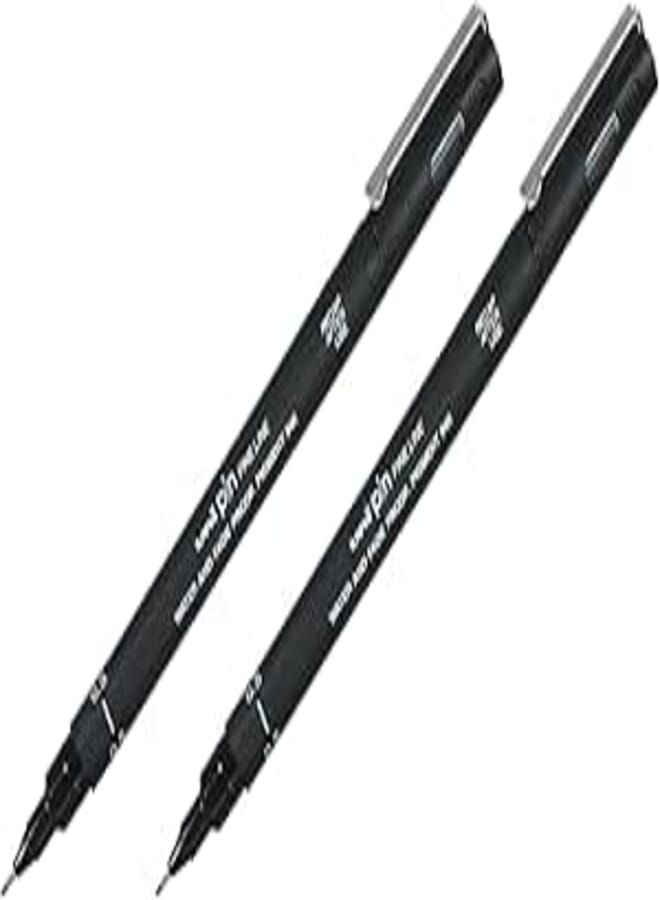 Uni-ball Uni Pin 200 Fine Line Pen, 0.5 mm, Pack of 2 - Black